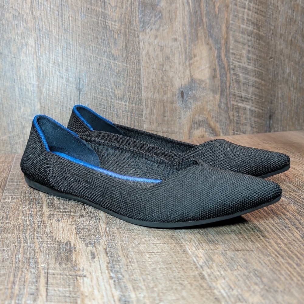 Rothy's The Point Flats Black Knit Pointed Toe Low Casual Women's Size 8 Shoes